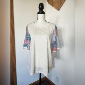 Umgee Ivory Pastel Floral Crochet T Shirt